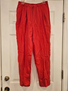 NWT vintage Diversity 100% silk pleated trousers red high-waisted pants L 80s